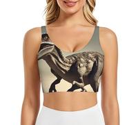 XTYGETY Velociraptor Dinosaur04 - Brasier deportivo con estampado de dinosaurios para mujer, brasier de entrenamiento con copas extraíbles, para yoga, gimnasio, atletismo, Negro, S