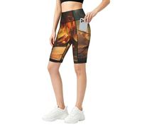 XTYGETY Volcano Print - Pantalones cortos de ciclismo para mujer con bolsillos, cintura alta, pantalones cortos de yoga para mujer, entrenamiento y correr, Negro, L