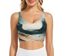 XTYGETY Within The Tides - Brasier deportivo con estampado para mujer, brasier de entrenamiento con copas extraíbles, para yoga, gimnasio, atletismo, Negro, S