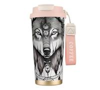 XTYGETY Wolves and Dream Catchers02 - Taza de viaje de acero inoxidable con aislamiento térmico para bebidas calientes y frías