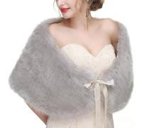 Xuancai Chal de invierno de piel sintética para mujer, chal de novia, capas de boda, vestidos de damas de honor, capas cálidas, ponchos estolas, boleros, vestido de novia, gris, Talla única