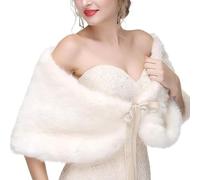 Xuancai Chal de invierno de piel sintética para mujer, chal de novia, capas de boda, vestidos de damas de honor, capas cálidas, ponchos estolas, boleros, vestido de novia, beige, Talla única