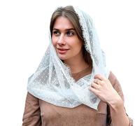 Xuancai Chal ruso para novia, velo de encaje, estilo vintage, ideal para musulmanes ortodoxos orientales, blanco, Talla única