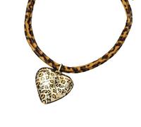 Xuancai Collar con colgante de corazón exagerado para mujer, cadena de cuello de doble capa con cordón de estampado de leopardo vintage, accesorio elegante, collar de doble capa, talla única, como se