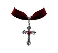 Xuancai Collar con colgante de cruz de terciopelo negro, gótico, vintage, cadena de clavícula, gargantilla de terciopelo negro para Halloween, joyería de regalo, gargantilla gótica de vampiro, talla