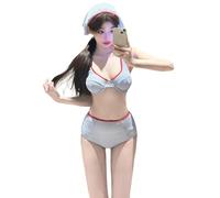 Xuancai Conjunto de traje de baño de dos piezas a rayas azules para mujer, trajes de baño push up de cintura alta con tocado, trajes de baño vintage a rayas