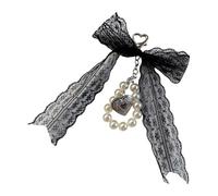 Xuancai Elegante llavero con marco de fotos de perlas con lazo de encaje para accesorios de bolsa, joyería de moda, regalo de amor, corazón, encaje, lazo, colgante, Negro, Talla única