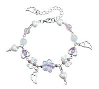 Xuancai Elegante pulsera de cuentas con lazo hecha a mano con diseño de flores, joyería de amistad, boda, accesorio de moda de aleación, talla única, como se describe