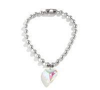 Xuancai Fashion Trend Light Luxury Heart Collarbone Chain Temperament Simple Cold Wind Crystal Love Shape Collar Round Bead Chain, talla única, como se describe, como se describe