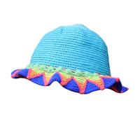 Xuancai Gorro de pesca de ganchillo con flores, sombrero para mujer, fotografía, playa, sol, playa, primavera, pesca, viajes, ganchillo, Girasol azul rey, Talla única