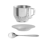 Xuancai Juego de tazas de café de doble pared de acero inoxidable con aislamiento térmico, taza de café con cuchara y platillo, tazas de té, taza de leche, juego de té con cuchara para leche