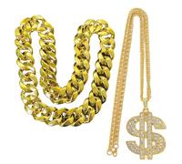 Xuancai Paquete de 2 cadenas de rapero, versátiles cadenas de oro, collar hip hop, collar CCB para fiestas, cultura hip hop, oro para hombres y mujeres, 100cm, como se describe, como se describe