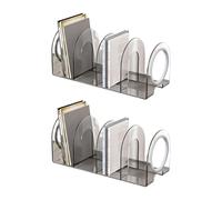 Xuancai Paquete de 2 soportes para libros de escritorio, 4 compartimentos, acrílico, ahorro de espacio, soporte para revistas, 32 x 12,8 x 13,7 cm, separadores de acrílico azul