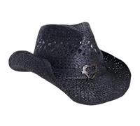 Xuancai Sombrero de paja para mujer, respetuoso con la piel, con alas enrolladas, sombrero de sol, viajes, deportes al aire libre, tejido de paja, vaquero con insignia de corazón, sombreros de paja