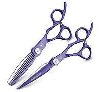 XUANFENG Tijeras de peluquería profesionales de Japón 440 C de corte de tijeras de adelgazamiento juego de tijeras de pelo tijeras de salón de belleza herramientas de 6 pulgadas púrpura (2 piezas)
