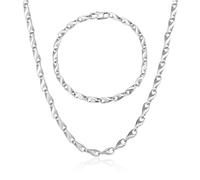 XUANPAI Juego de collar de trigo de acero inoxidable para hombre, collar de 50 cm y pulsera de 19 cm, con acabado brillante, ideal como regalo para marido, novio, hermano, Halskette 55CM-Armband 21CM