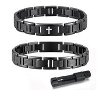 XUANPAI Pulsera para hombre de acero inoxidable con cruz de Jesucristo, crucifijo, pulsera ajustable con cierre de mordaza, regalo para hijo, papá, marido, hermano, confirmación, Navidad, Kleine
