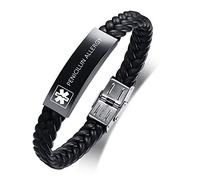 XUANPAI Pulsera trenzada de cuero de acero inoxidable personalizada con alerta médica de emergencia para hombres, grabada con alergia a la penicilina, 21.5 cm, Cuero Acero inoxidable