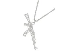 Xuanxi Elegante colgante de submáquina, deslumbrante cadena chapada en oro blanco, hipster, ropa de calle, diamantes, accesorio para mujeres y hombres, collar unisex a máquina, talla única, como se