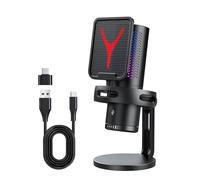 Xuanxi Micrófono condensador cardioide USB con soporte de escritorio, luces LED de color, ajuste de sonido para juegos de PC y podcasting, color negro