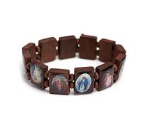 Xuanxi Pulsera elástica de madera de moda con iconos católicos y cuentas de colores, para uso diario, rosario para hombres, mujeres, color rojo para hombres, adolescentes y niñas, talla única, como se