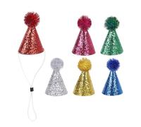 Xuanxi Sombrero de piel artificial con pompones para mascotas, diseño de cuerda ajustable, para perros, gatos, cumpleaños, celebración, 6 unidades