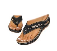 XUANXUANQZ Sandalias De Dedo Cómodas Y Elegantes Para Mujer, Sandalias Ortopédicas Para Mujer, Zapatos Cómodos Con Soporte Para El Arco Del Pie, De Cuña Antideslizantes (2025) (Negro,38)