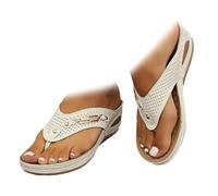 XUANXUANQZ Sandalias De Dedo Cómodas Y Elegantes Para Mujer, Sandalias Ortopédicas Para Mujer, Zapatos Cómodos Con Soporte Para El Arco Del Pie, De Cuña Antideslizantes (2025) (Beige,37)