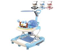 XUANYU 4 en 1 Andador Bebé con Estación de Juego, Carrito de Despertar Caminar Andador con Toldo, Ajustable en Altura, Caminar Andadores para 6-36 Meses Niños y Niñas (Azul)