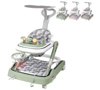 XUANYU 5 en 1 Andador Bebé con Estación de Juego, Carrito de Despertar Caminar Andador con Toldo y Cesta de Baloncesto, Ajustable en Altura, Caminar Andadores para 6-36 Meses Niños y Niñas (Verde)