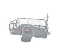 XUANYU Gran Parque Bebe Modulable 180 x 120 x 66 cm, Parque de Juegos Bebé con Barrera, Parques de Bebé de Tela Oxford, 2 Bolas Inflables, 2 Anillos, 8 Ventosas, Cestas de Baloncesto y Fútbol (Gris)