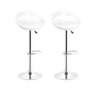 XUANYU Juego de 2 taburetes de bar, asiento de plástico ABS, silla de bar alta con soporte lumbar y reposapiés, taburetes de cocina con altura ajustable 81-101 cm, asiento 43 x 43 x 26 cm (blanco)