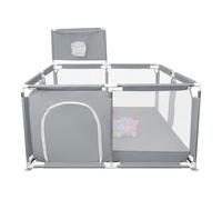 XUANYU pequeño parque bebe modular 126 x 126 x 66 cm, barrera de juegos para bebés, parque infantil y de tela Oxford, 8 ventosas, 50 bolas y cesta de baloncesto (Gris)