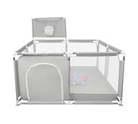 XUANYU pequeño parque bebe modular 126 x 126 x 66 cm, barrera de juegos para bebés, parque infantil y de tela Oxford, 8 ventosas, 50 bolas y cesta de baloncesto (gris claro)