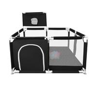 XUANYU pequeño parque bebe modular 126 x 126 x 66 cm, barrera de juegos para bebés, parque infantil y de tela Oxford, 8 ventosas, 50 bolas y cesta de baloncesto (negro)