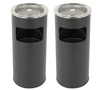 XUANYU Set de 2 papeleras con cenicero de 30 litros para exteriores, papelera con cenicero extraíble de acero inoxidable Ø25×60 cm (Negro)