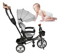 XUANYU Triciclo Evolutivo para Bebés 3 en 1, Triciclos para Bebés de 10 Meses a 5 Años, con Parasol, Cinturón de Seguridad y Campana (Gris)