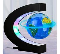 XUBX Globo flotante magnético con luces LED, forma de C, globo flotante magnético con mapa del mundo, mapa del mundo giratorio para escritorio, decoración del hogar, oficina
