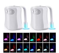 XUBX Paquete de 2 luces nocturnas para inodoro con sensor de movimiento, 16 colores cambiantes con sensor de movimiento corporal, lámpara de asiento de inodoro, lámpara de luz LED para asiento de