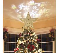 XUBX Proyector de Estrellas de Navidad con Luz LED Giratoria Incorporada, Proyección de 4 Imágenes Dinámicas en la Parte Superior del Árbol con Purpurina Dorada, para Decoración Nocturna del Árbol.