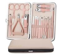 XUCHIL Manicura Kit Juego de cortaúñas Profesional 18 en 1, Kit de Cuidado de pedicura de Acero Inoxidable con cortaúñas a Prueba de Salpicaduras, Juego de manicura de Viaje con Estuche Rosa