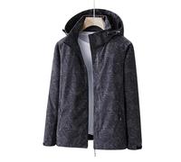 XUCZHAI Chaqueta Deportiva for Mujer con Estampado de Hojas, Capucha Desmontable, Resistente al Viento y al Agua, Ideal for Senderismo y Ocio.(Black,M)
