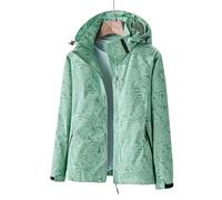 XUCZHAI Chaqueta Deportiva for Mujer con Estampado de Hojas, Capucha Desmontable, Resistente al Viento y al Agua, Ideal for Senderismo y Ocio.(Light Green,L)