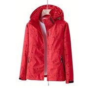 XUCZHAI Chaqueta Deportiva for Mujer con Estampado de Hojas, Capucha Desmontable, Resistente al Viento y al Agua, Ideal for Senderismo y Ocio.(Red,XL)