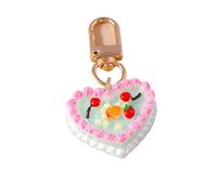 XUCZHAI Cute Food Keychain Resin Love Heart Cake Charms Keyrings For Women Men Car Key Handbag Pendant Chains DIY Accessories(WHITE)