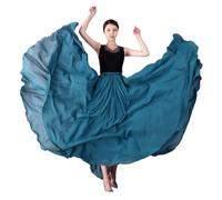 XUCZHAI Falda de Gasa de 720 Grados for Bailarina, Patinaje Gitano, Falda Larga, Ropa de práctica for Bailarina, Falda Profesional for Baile de Escenario.(Peacock Blue,XL Length 95cm)