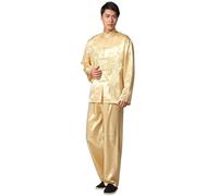 XUCZHAI Traje de Kung Fu satén Estilo Tradicional for Hombre, Uniforme Tai Chi Wushu con Bordado Vintage dragón(Gold,XXXL)