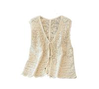 XUCZHAI Verano Bordado Pesado Ahueca Hacia Fuera El Chaleco De Las Mujeres La Flor Del Gancho Gran Tamaño Sin Mangas Con Cuello En V Ropa Casual(Apricot,L【 50-60kg 】)