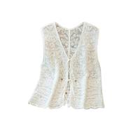 XUCZHAI Verano Bordado Pesado Ahueca Hacia Fuera El Chaleco De Las Mujeres La Flor Del Gancho Gran Tamaño Sin Mangas Con Cuello En V Ropa Casual(White,L【 50-60kg 】)