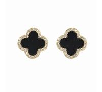 XUDEJUN Pendientes de trébol de cuatro hojas, aretes de trébol de aguja de plata llenos de diamantes de circonita hipoalergénica, aretes grandes para mujer, Plata de ley, Sin piedra preciosa